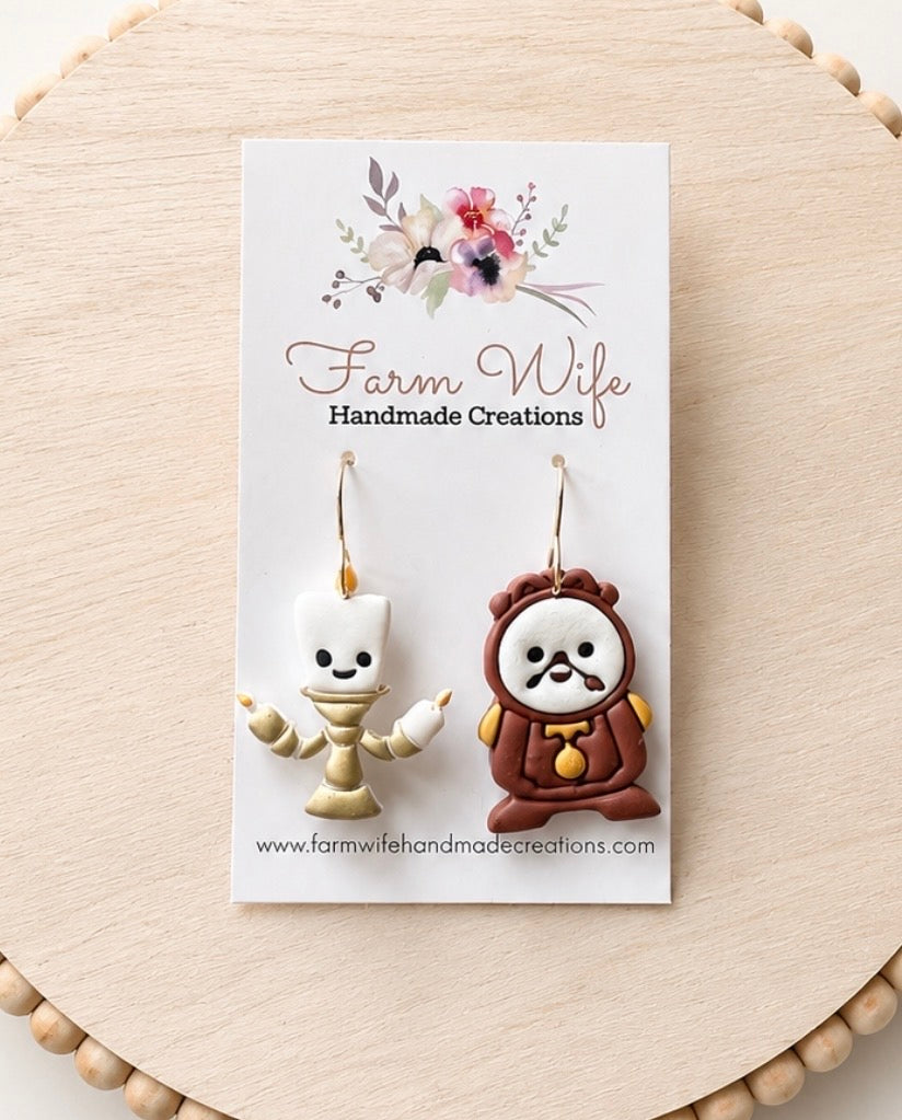 Clock and candlestick earrings