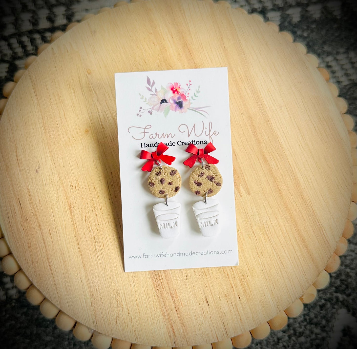 Milk and cookies with red bow