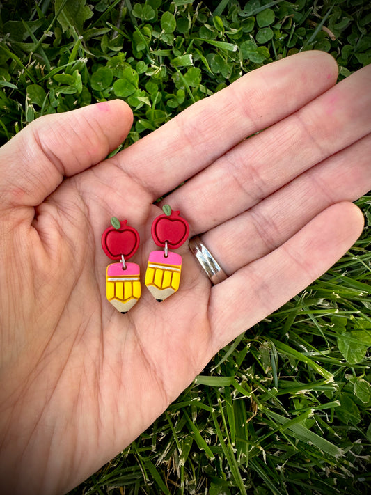 Pencil and apple mini dangles