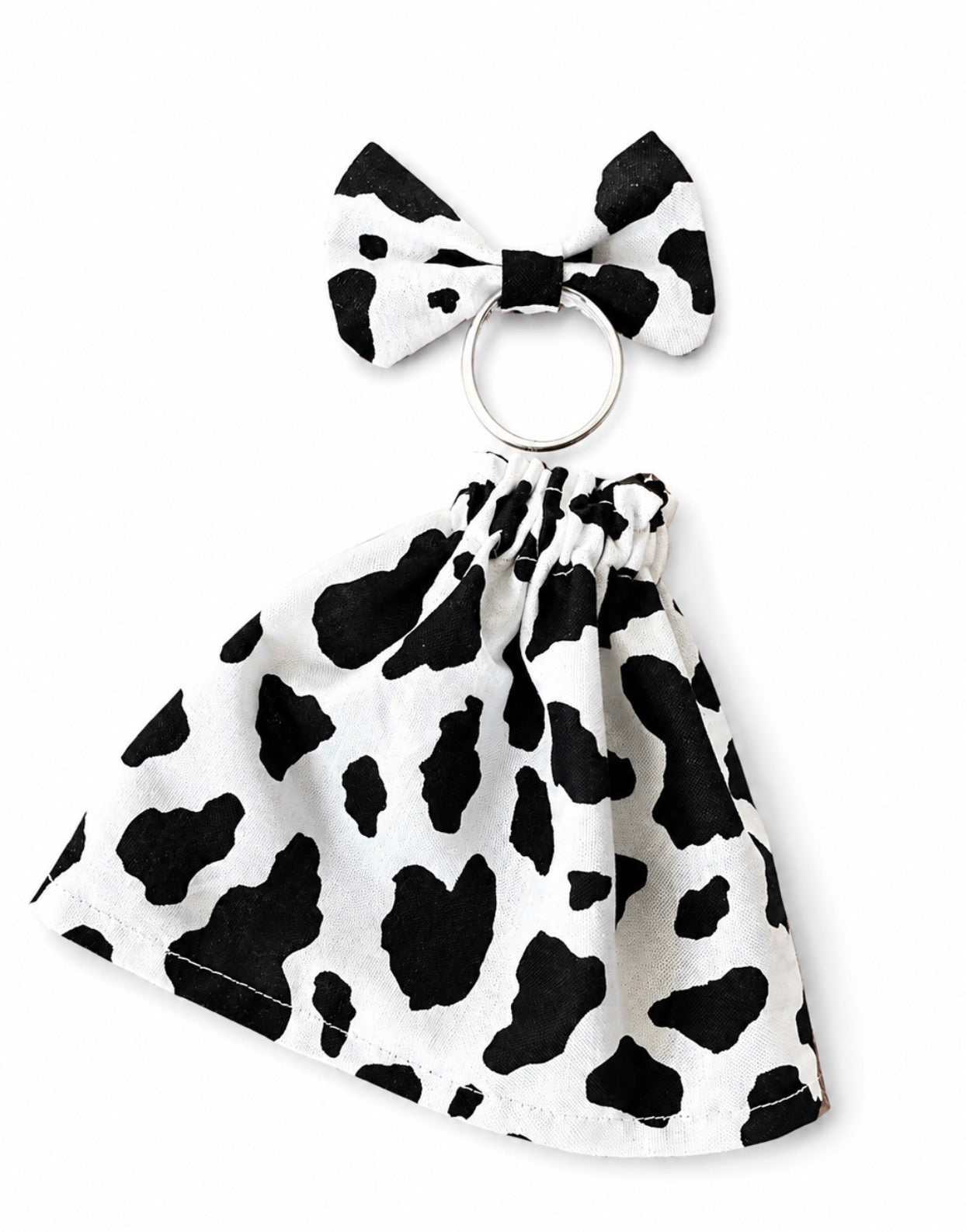 Cow print dress and bow for desk goose