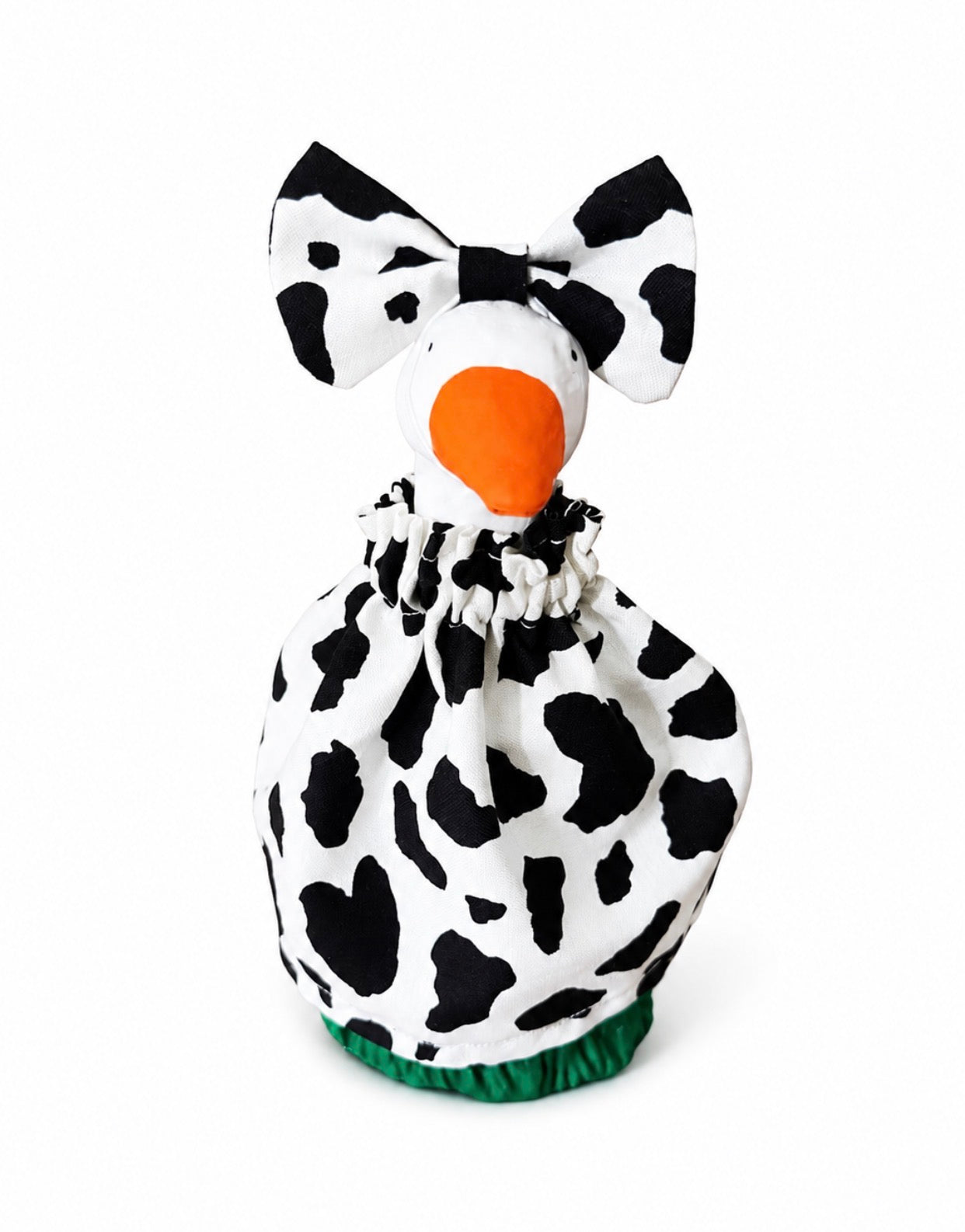 Cow print dress and bow for desk goose